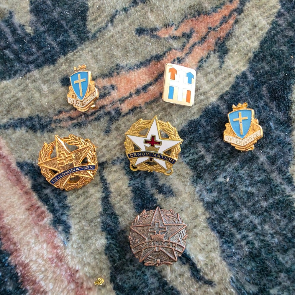 Vintage DC Cook Elgin Religious Lapel Pin Lot Anglican Denomination Attendance